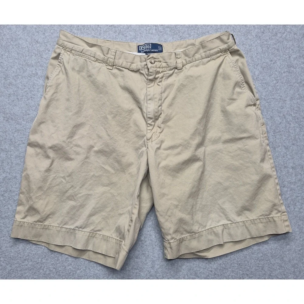 Polo by Ralph Lauren Shorts Mens 36 Chino Tan Khaki 100% Cotton Flat Front